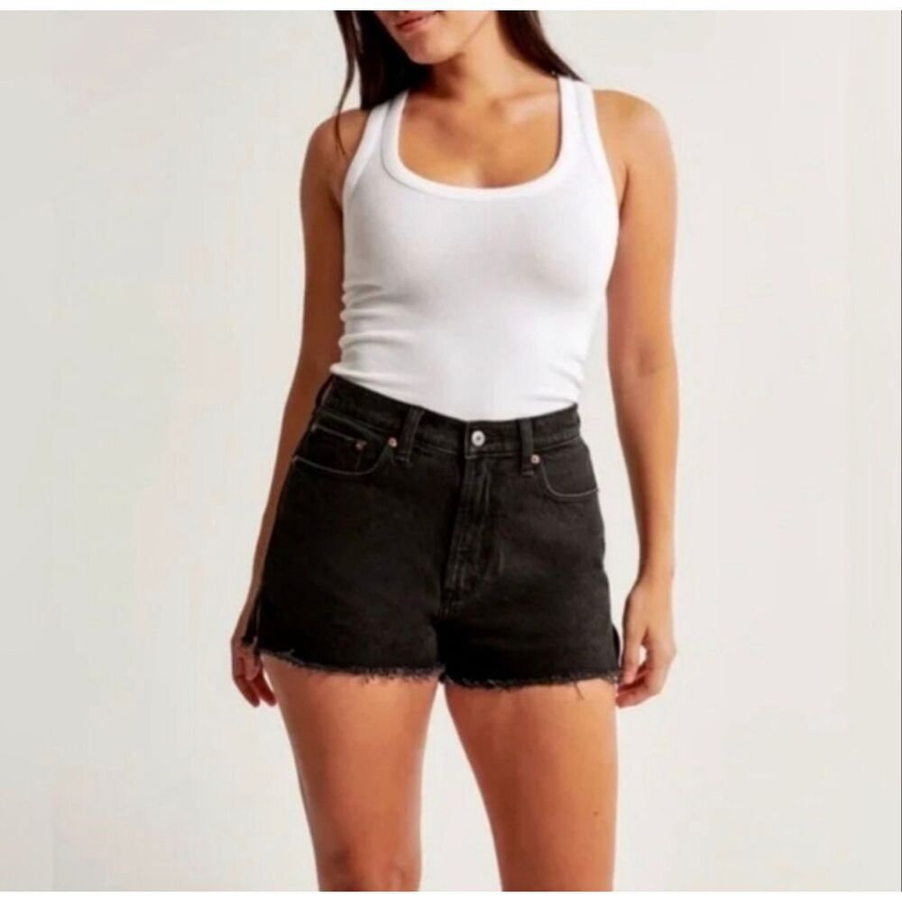 Abercrombie The Mom Short High Rise Black Cut Off Denim Jean Shorts, Size 18 / 3
